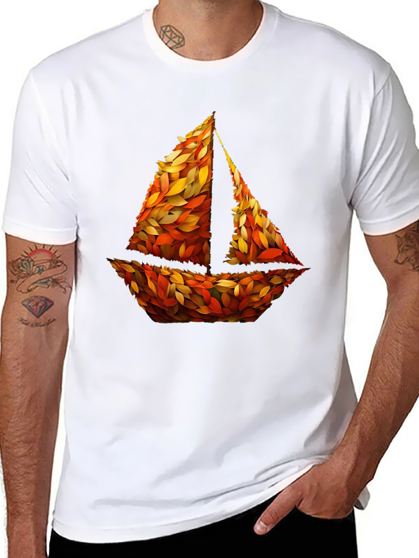 Autumn Sailboat Graphic Tee - Nature Inspired Design