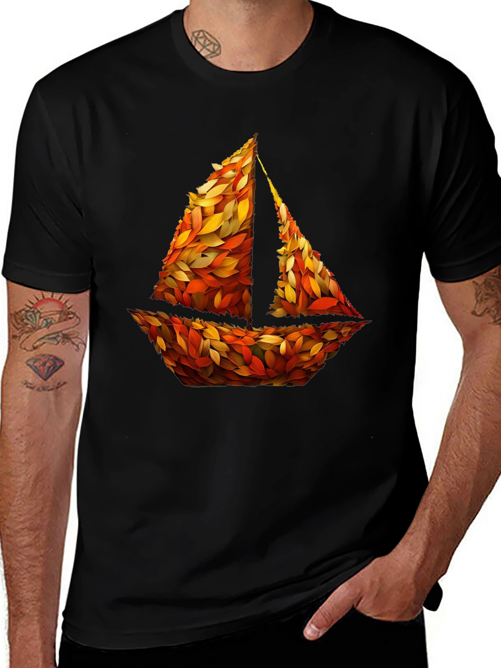 Autumn Sailboat Graphic Tee - Nature Inspired Design