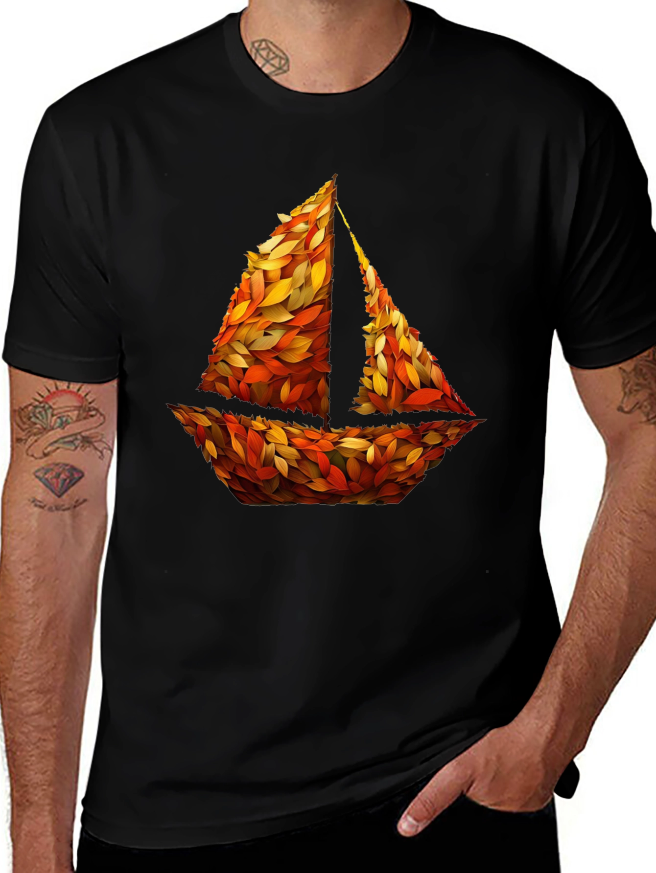 Autumn Sailboat Graphic Tee - Nature Inspired Design