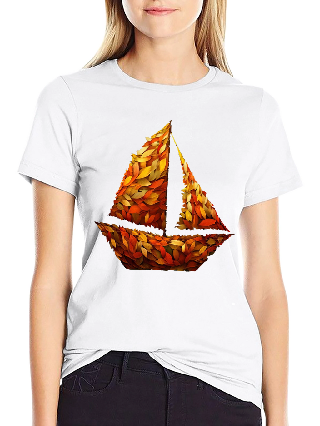 Autumn Sailboat Graphic Tee - Nature Inspired Design