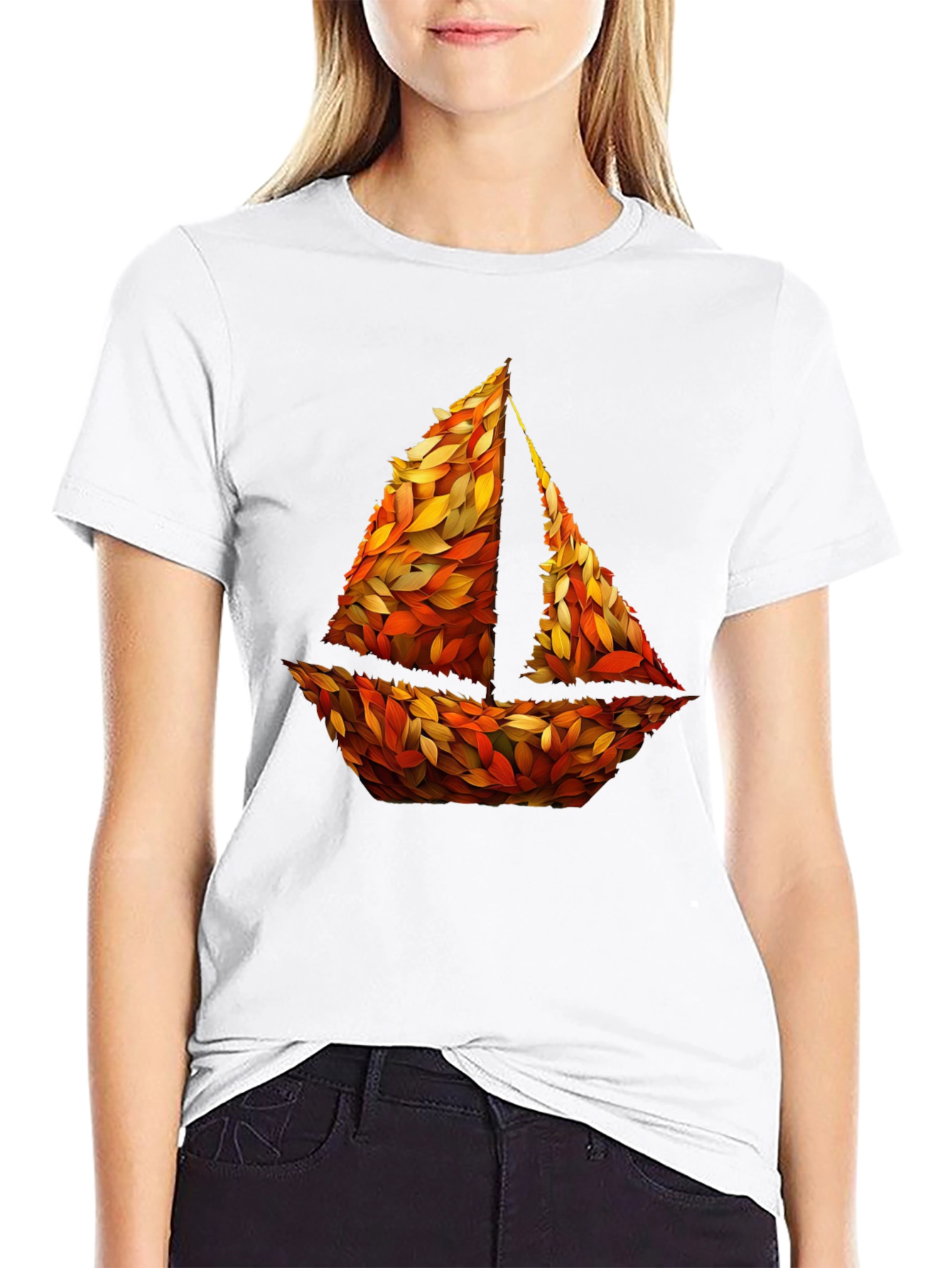 Autumn Sailboat Graphic Tee - Nature Inspired Design