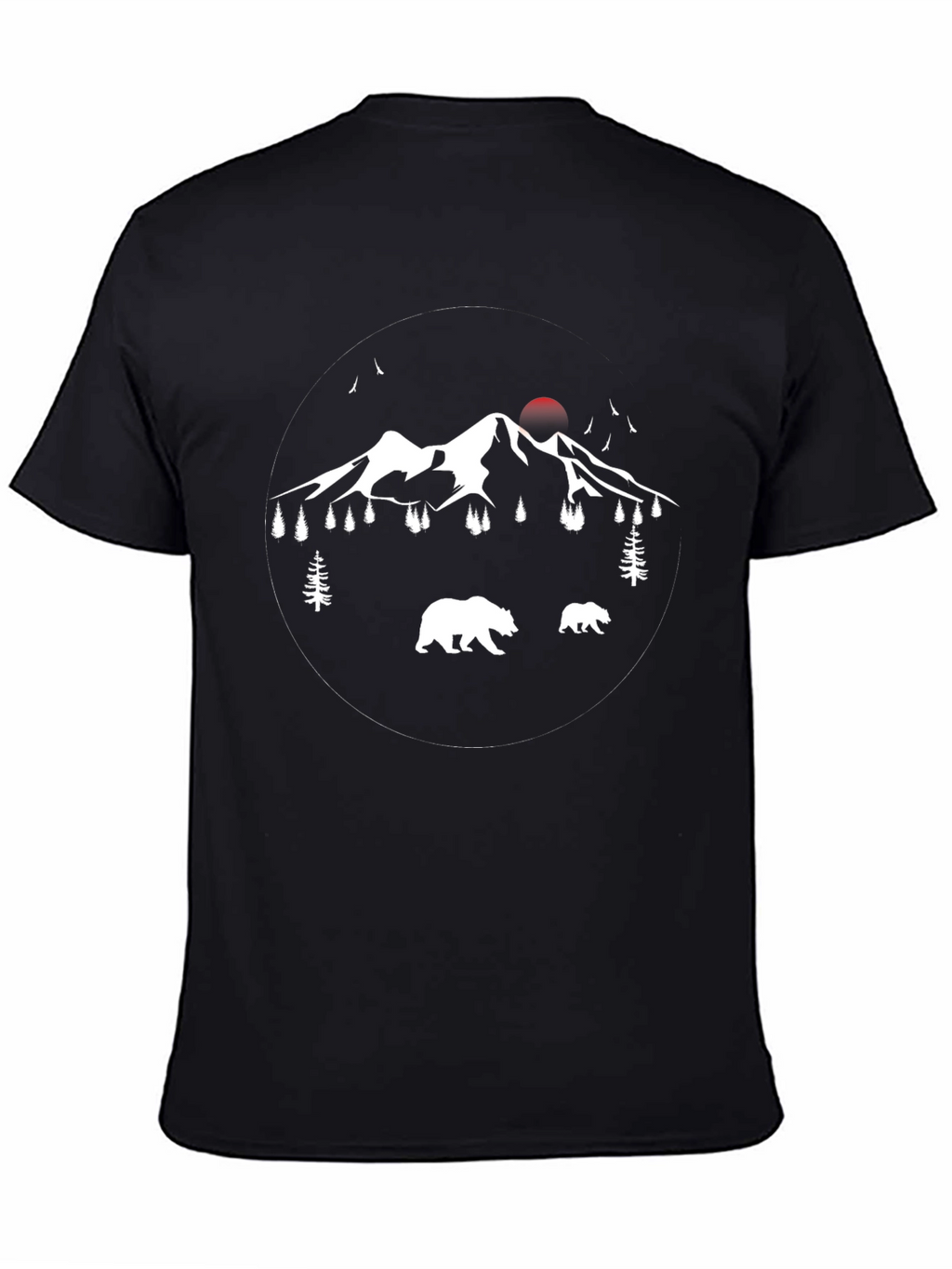 Mountain Bear Graphic Tee - Black Cotton Casual T-Shirt