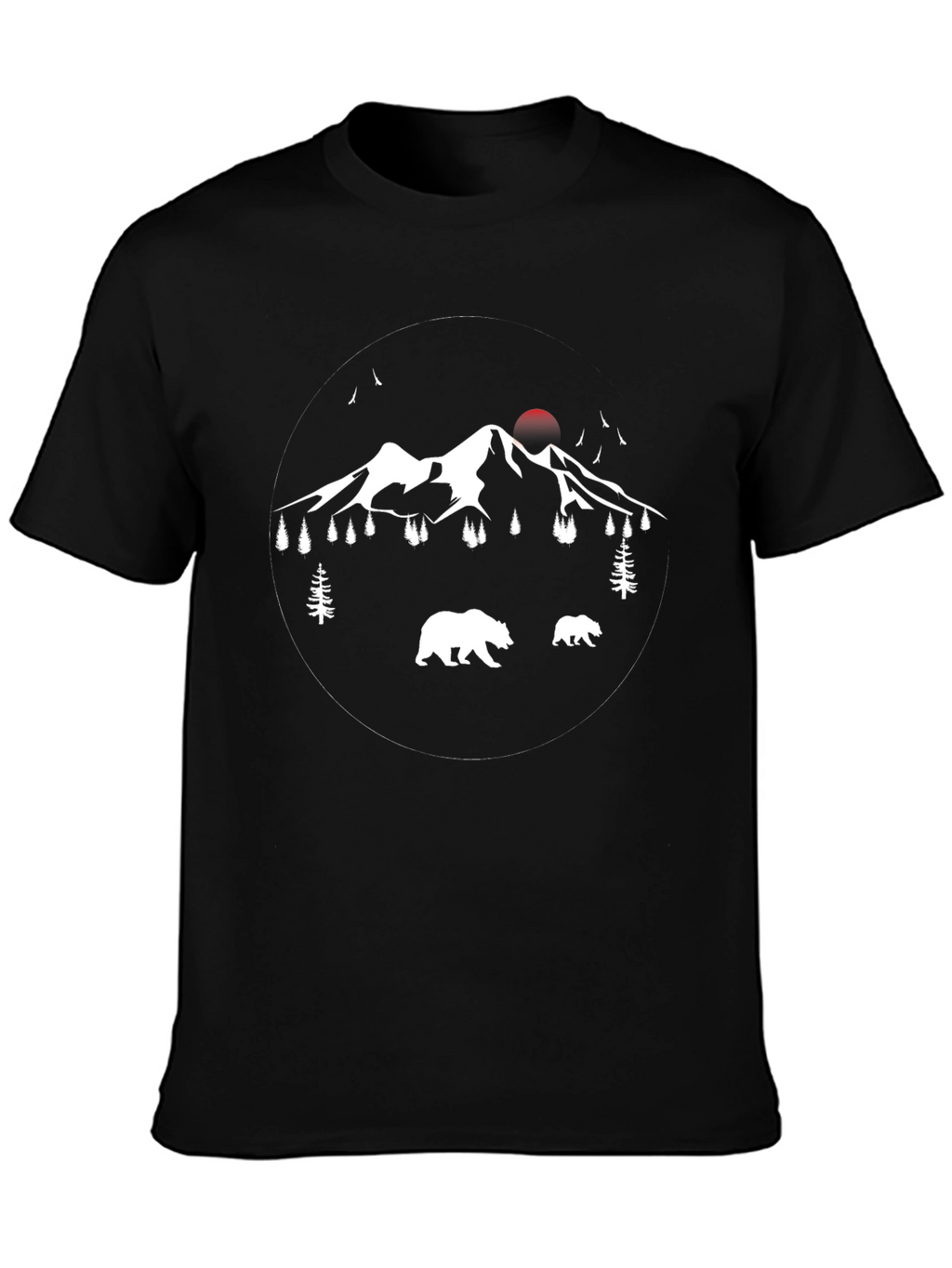 Mountain Bear Graphic Tee - Black Cotton Casual T-Shirt