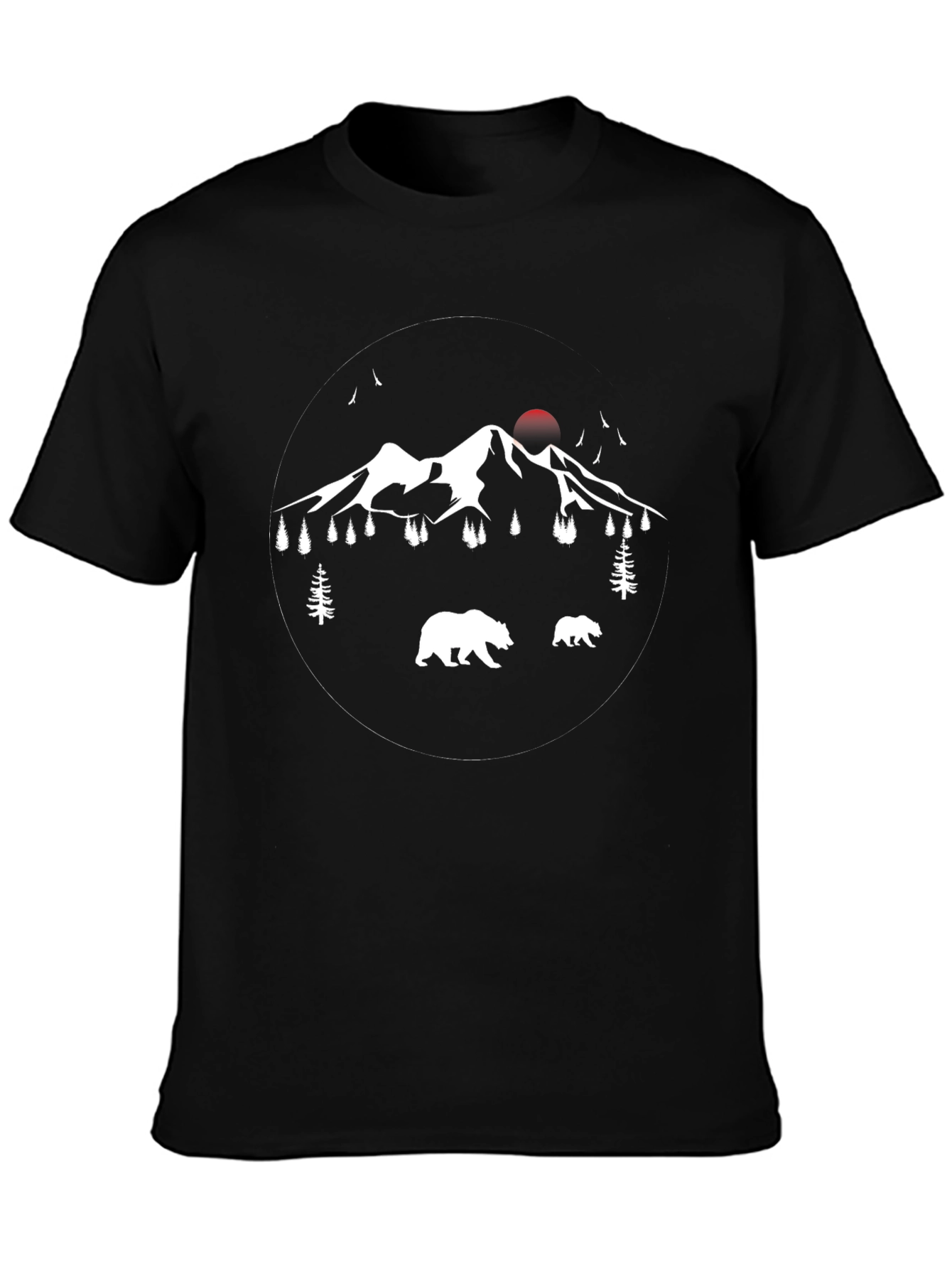 Mountain Bear Graphic Tee - Black Cotton Casual T-Shirt