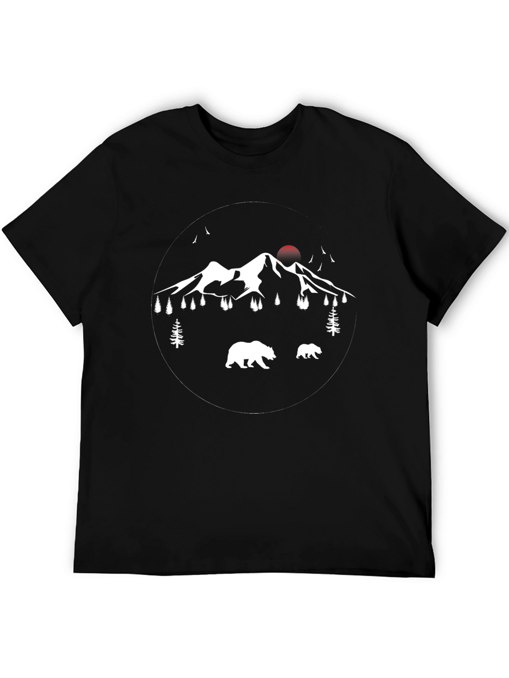 Mountain Bear Graphic Tee - Black Cotton Casual T-Shirt