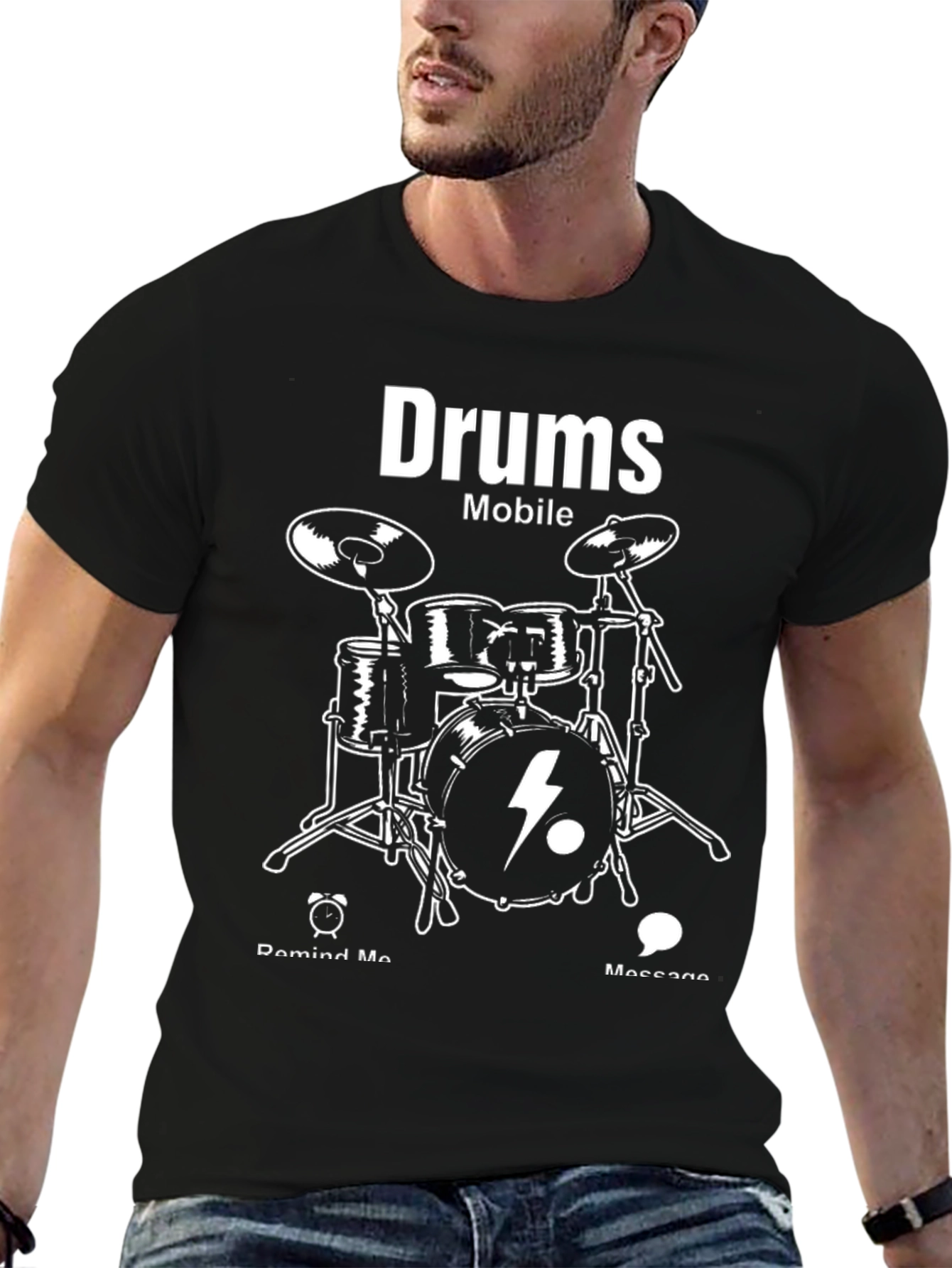 Drums Mobile Graphic T-Shirt - Black