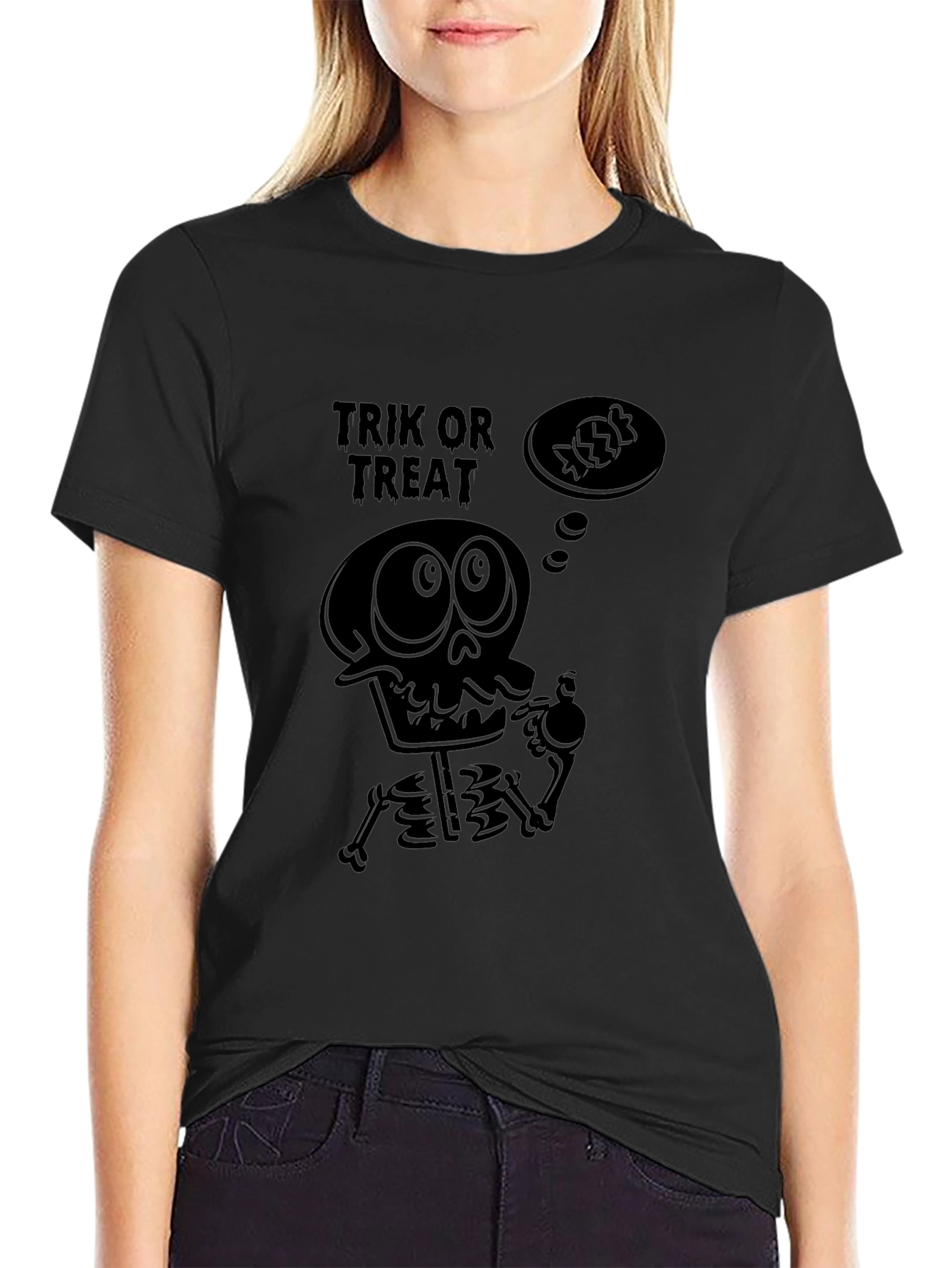 Trick or Treat Skeleton Graphic Tee - Halloween Fun