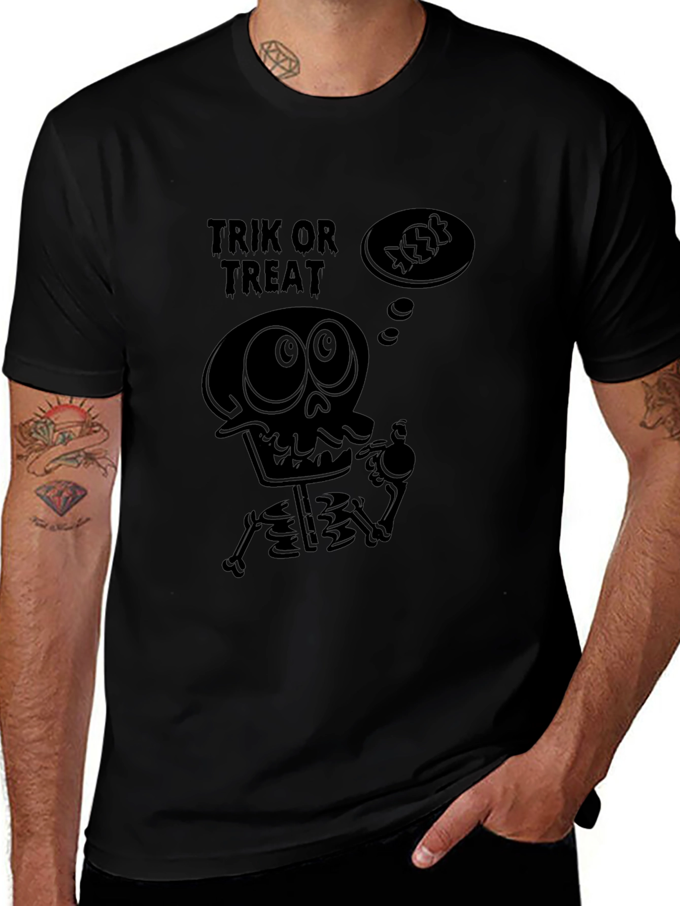Trick or Treat Skeleton Graphic Tee - Halloween Fun
