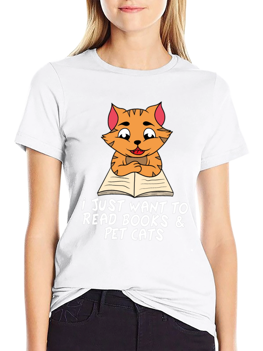 Cat Reading Books T-Shirt Pet Lover Tee