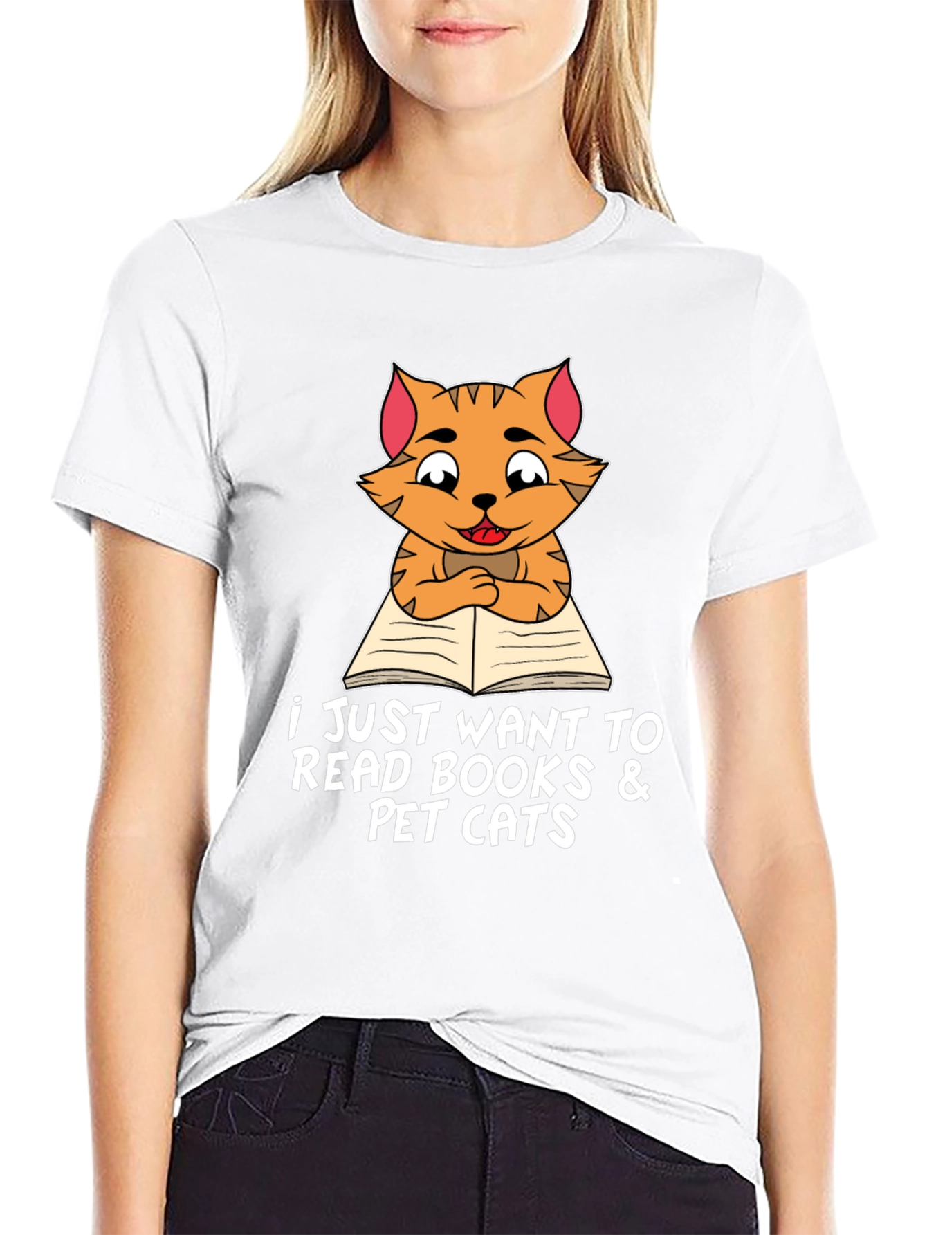 Cat Reading Books T-Shirt Pet Lover Tee
