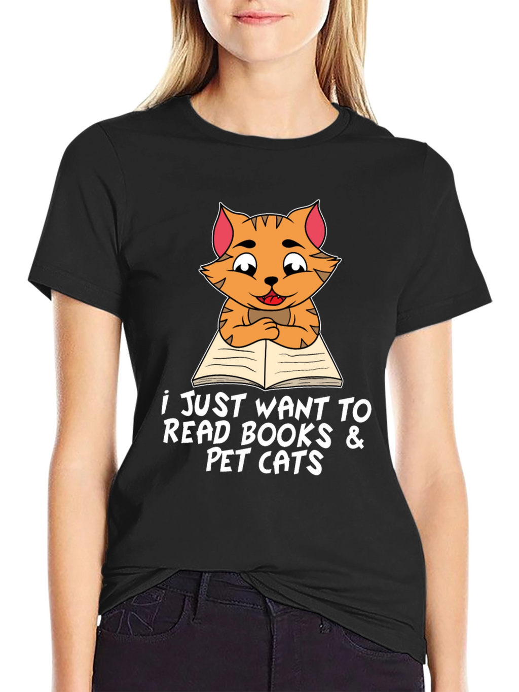 Cat Reading Books T-Shirt Pet Lover Tee