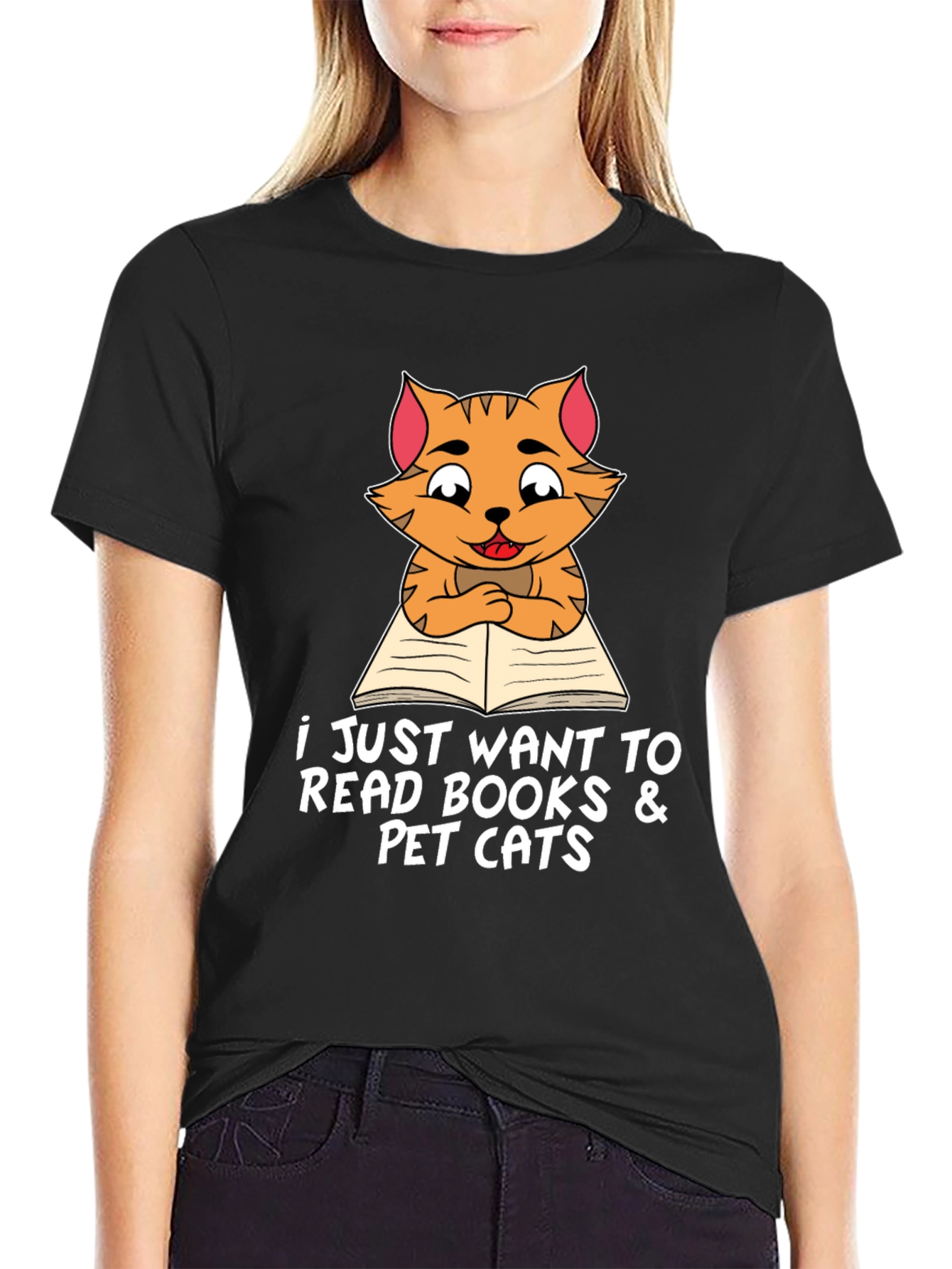 Cat Reading Books T-Shirt Pet Lover Tee