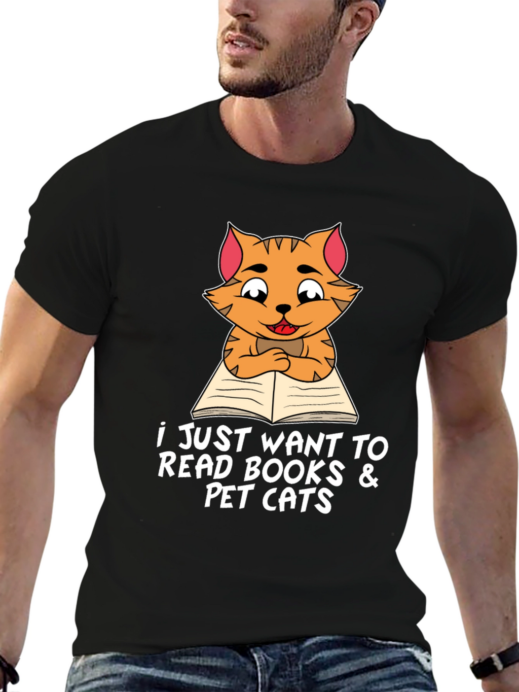 Cat Reading Books T-Shirt Pet Lover Tee