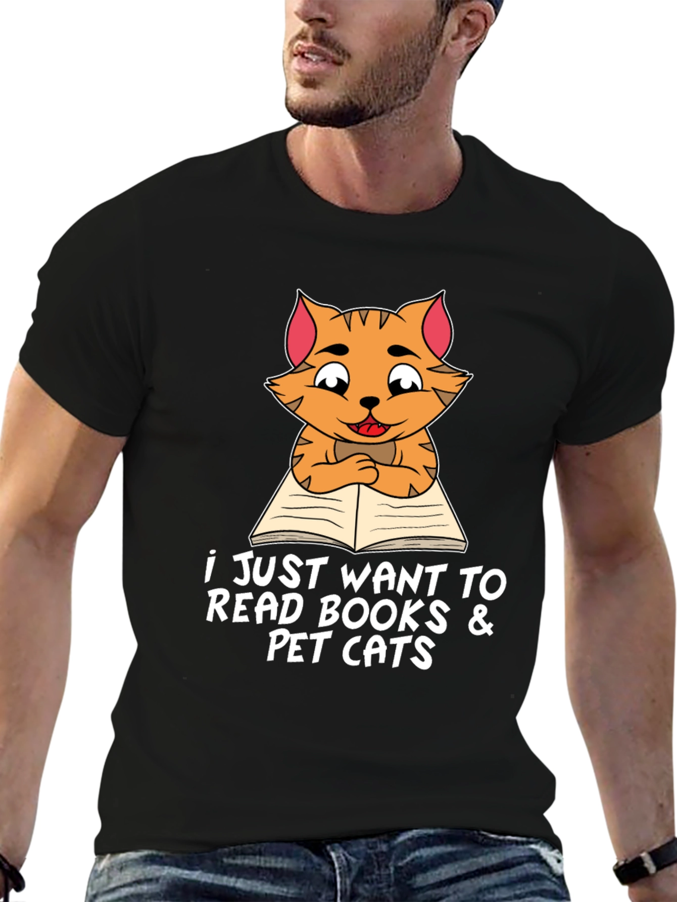 Cat Reading Books T-Shirt Pet Lover Tee