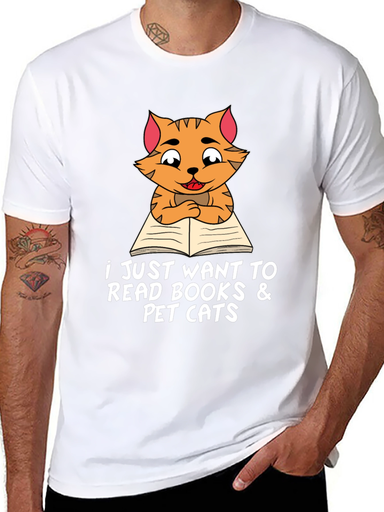 Cat Reading Books T-Shirt Pet Lover Tee