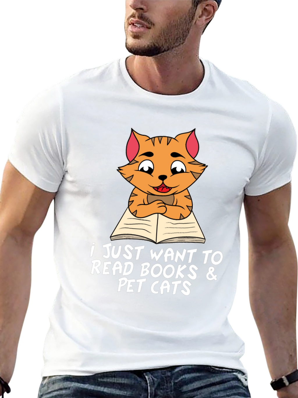 Cat Reading Books T-Shirt Pet Lover Tee
