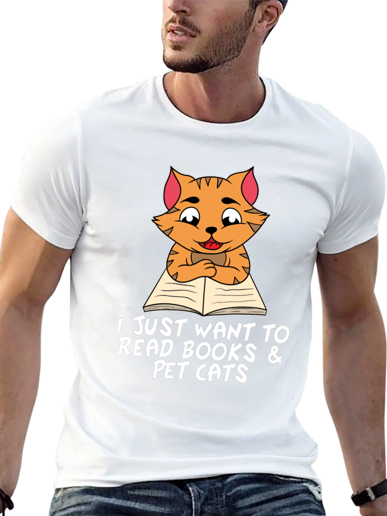 Cat Reading Books T-Shirt Pet Lover Tee
