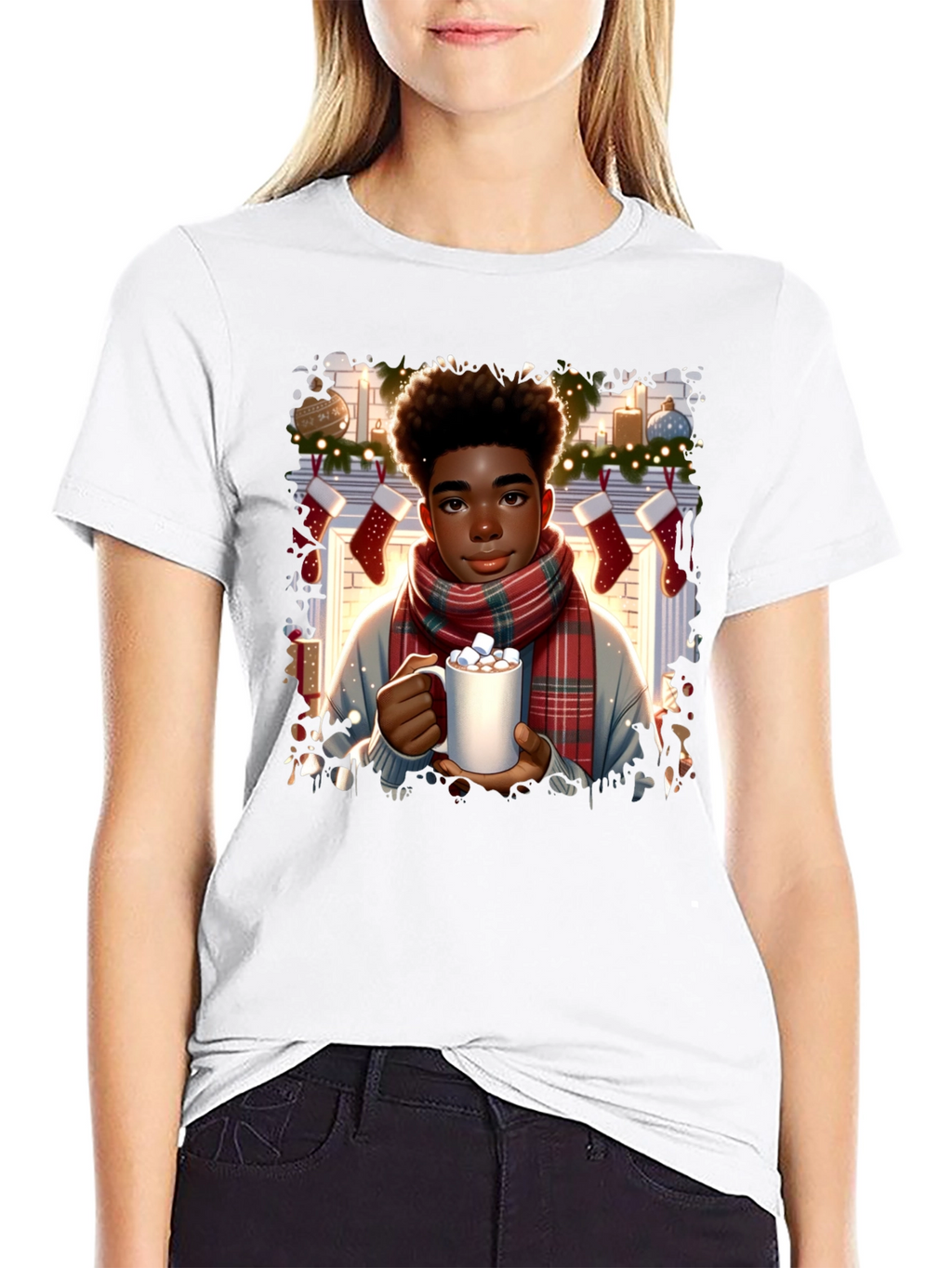 Winter Comfort T-Shirt: Boy with Cocoa