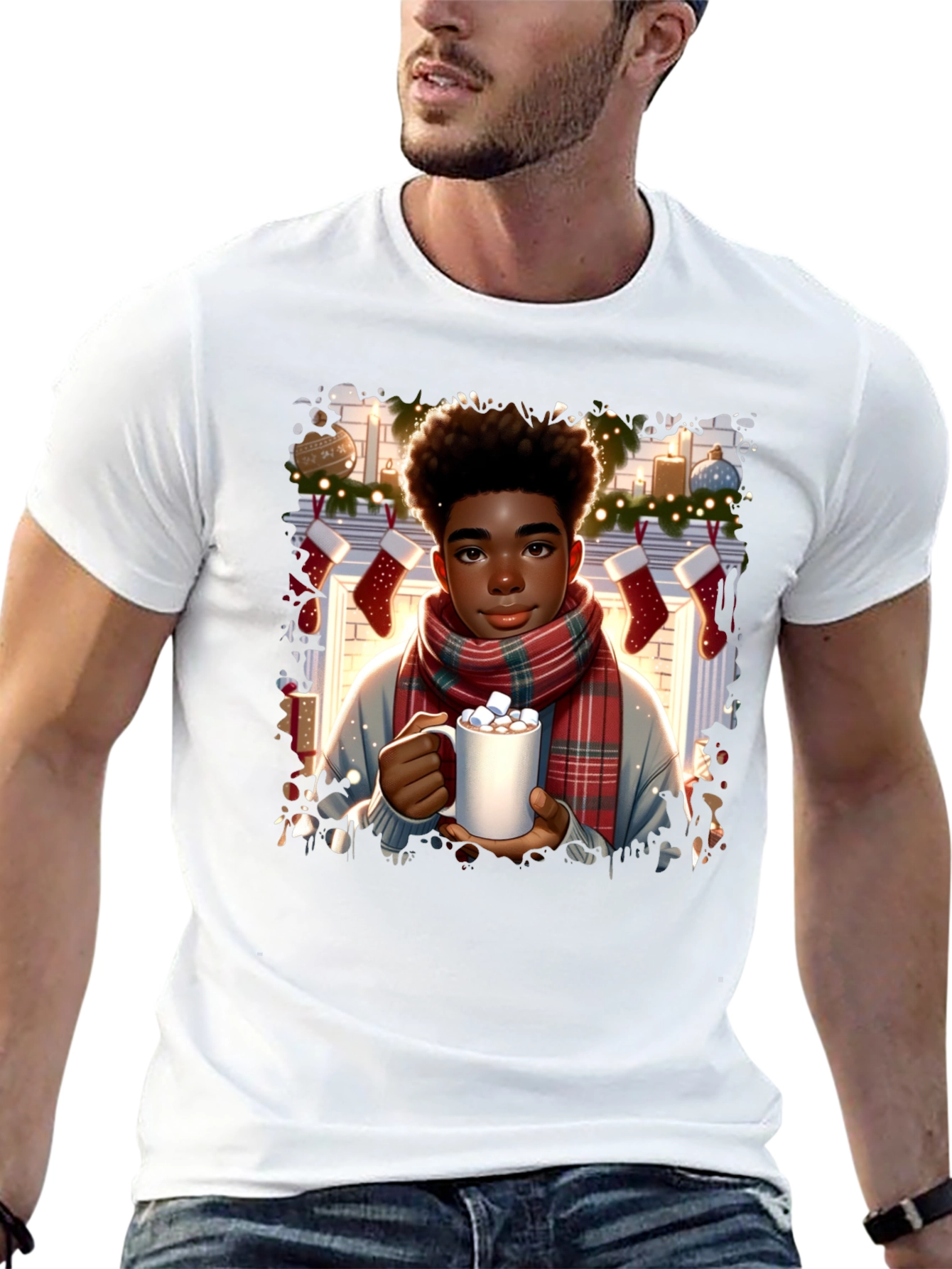 Winter Comfort T-Shirt: Boy with Cocoa
