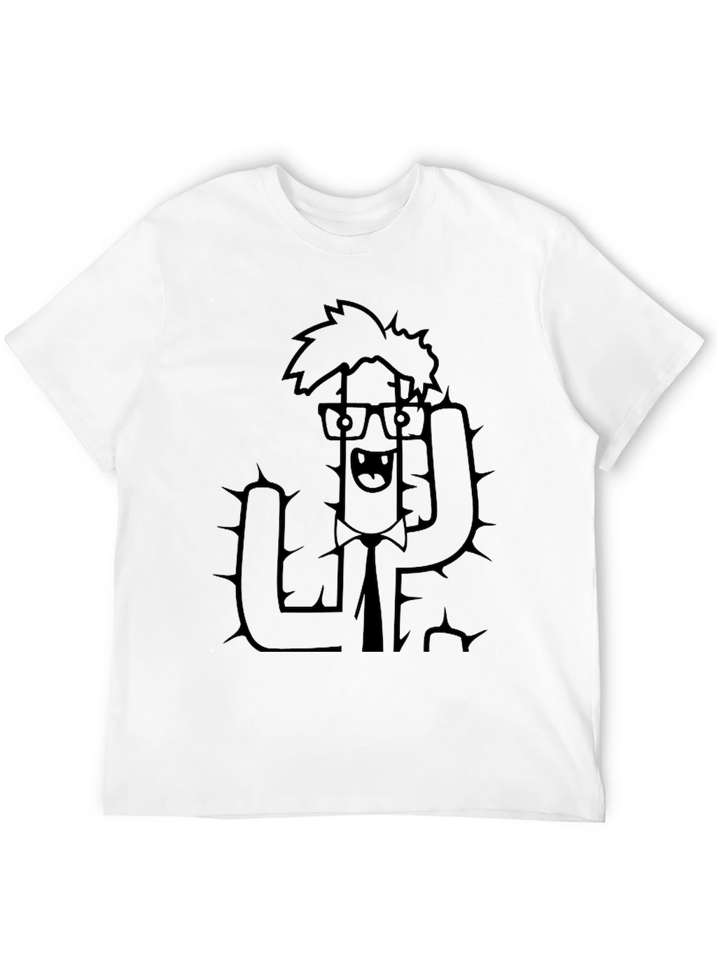 Nerdy Cactus Graphic Tee - Black Cotton T-Shirt