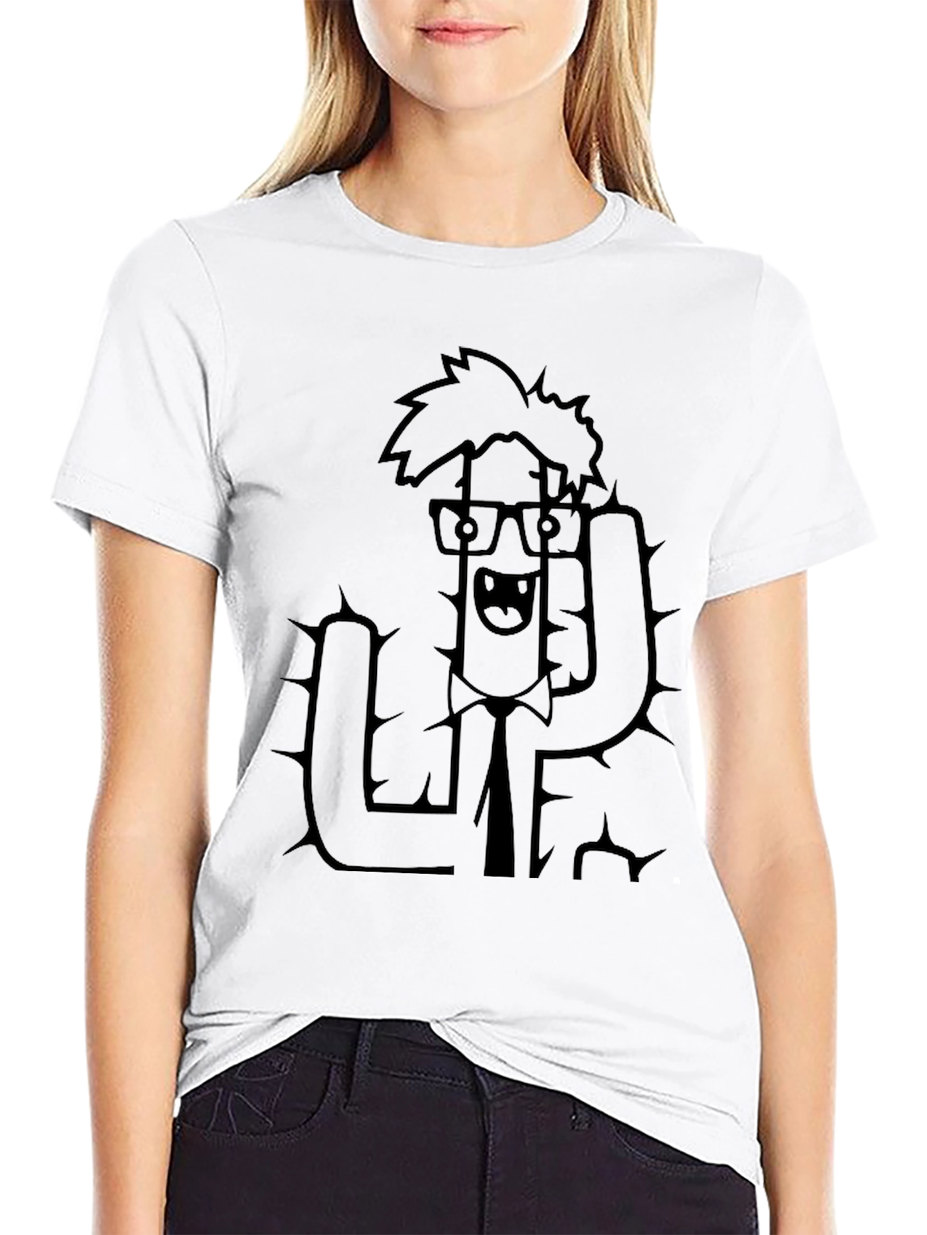 Nerdy Cactus Graphic Tee - Black Cotton T-Shirt