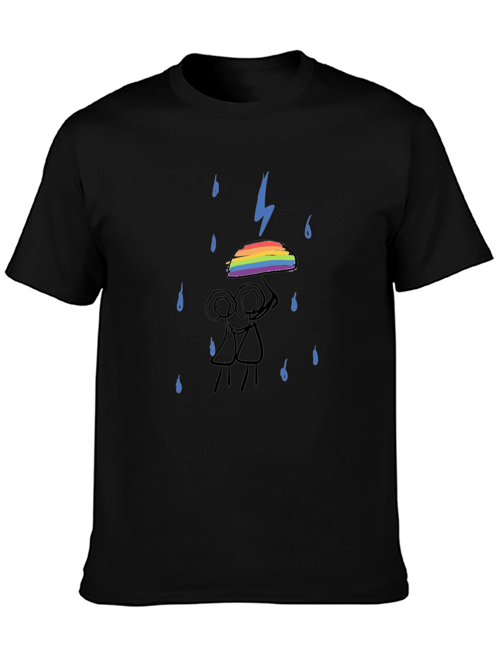 Rainbow Umbrella Graphic Tee - Black Cotton T-Shirt