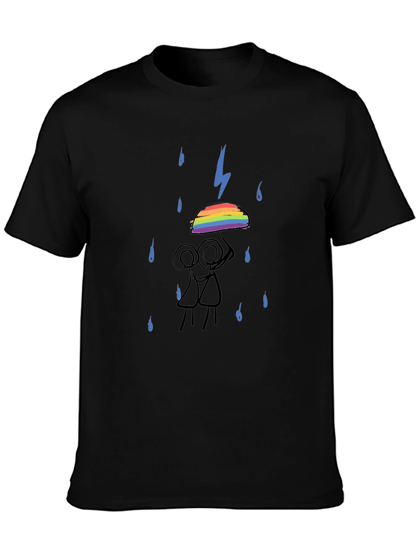 Rainbow Umbrella Graphic Tee - Black Cotton T-Shirt
