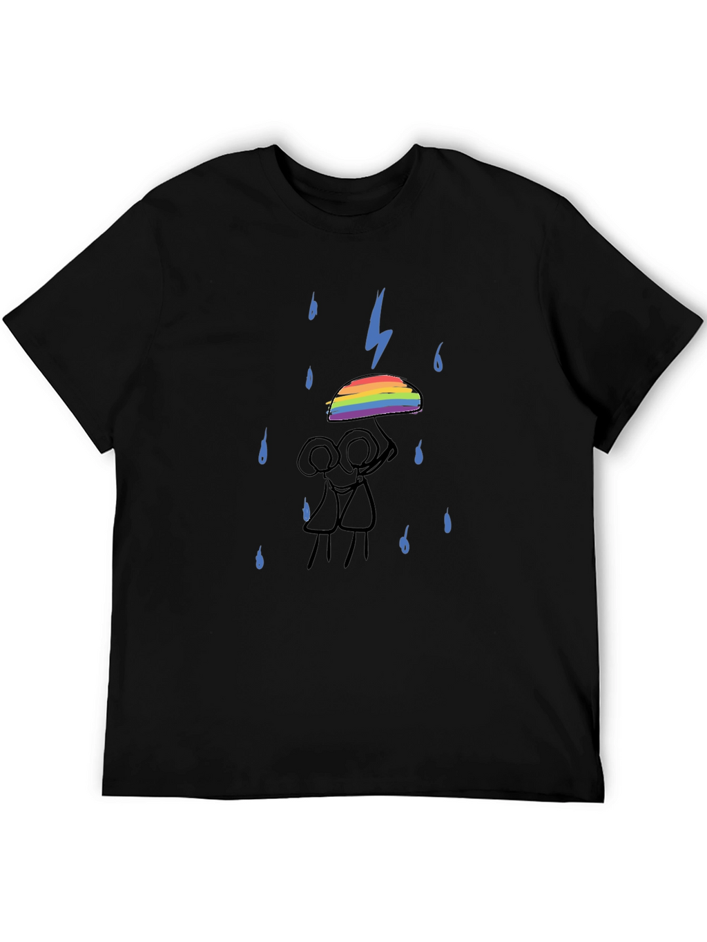 Rainbow Umbrella Graphic Tee - Black Cotton T-Shirt