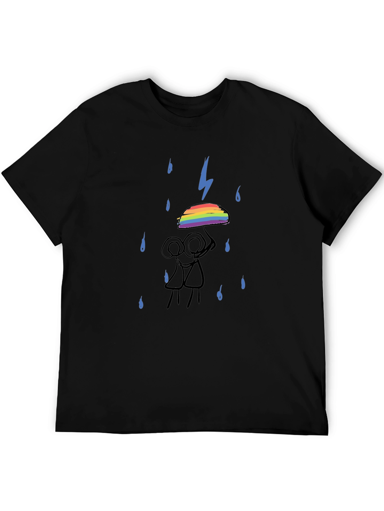 Rainbow Umbrella Graphic Tee - Black Cotton T-Shirt