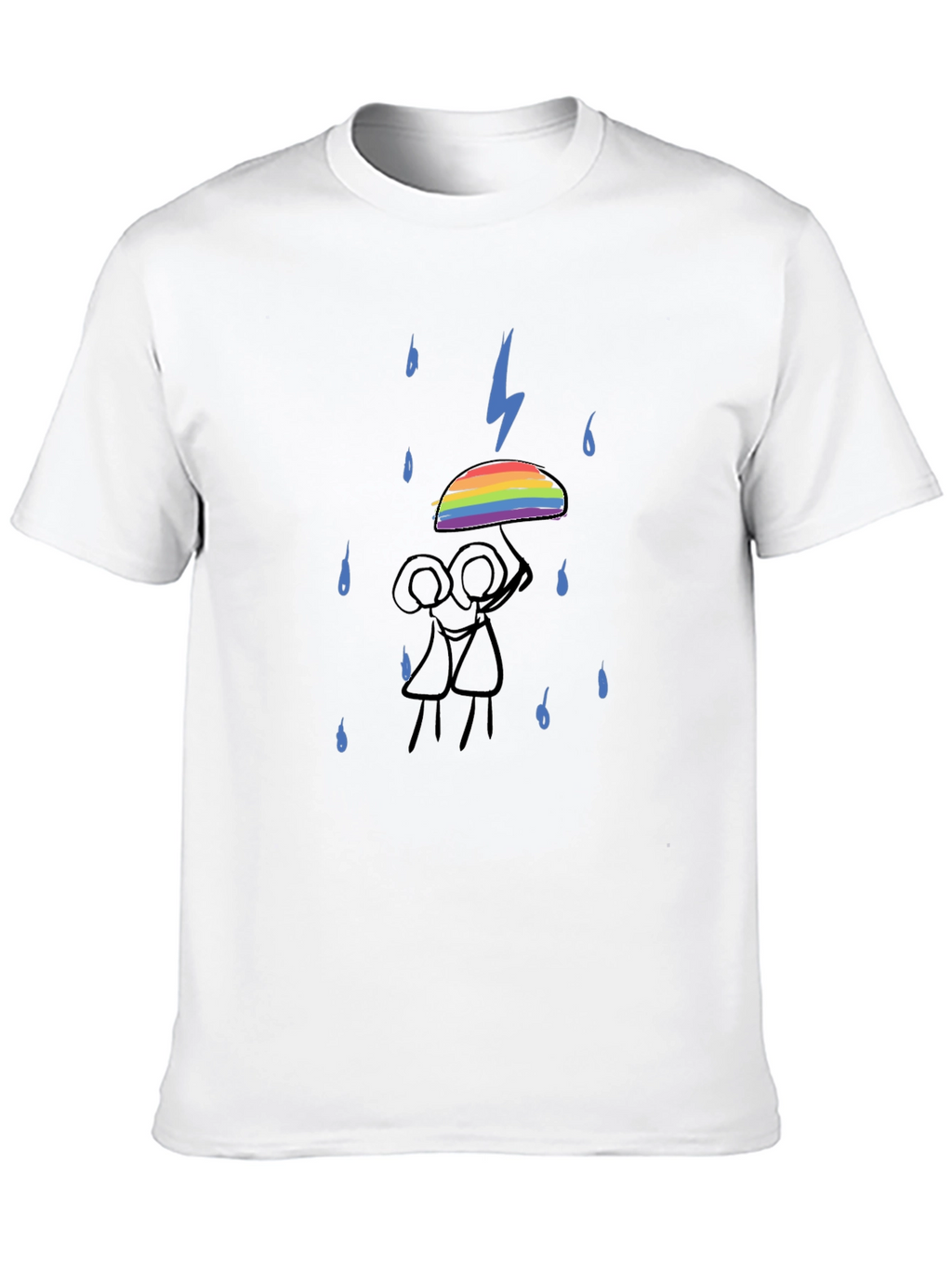 Rainbow Umbrella Graphic Tee - Black Cotton T-Shirt
