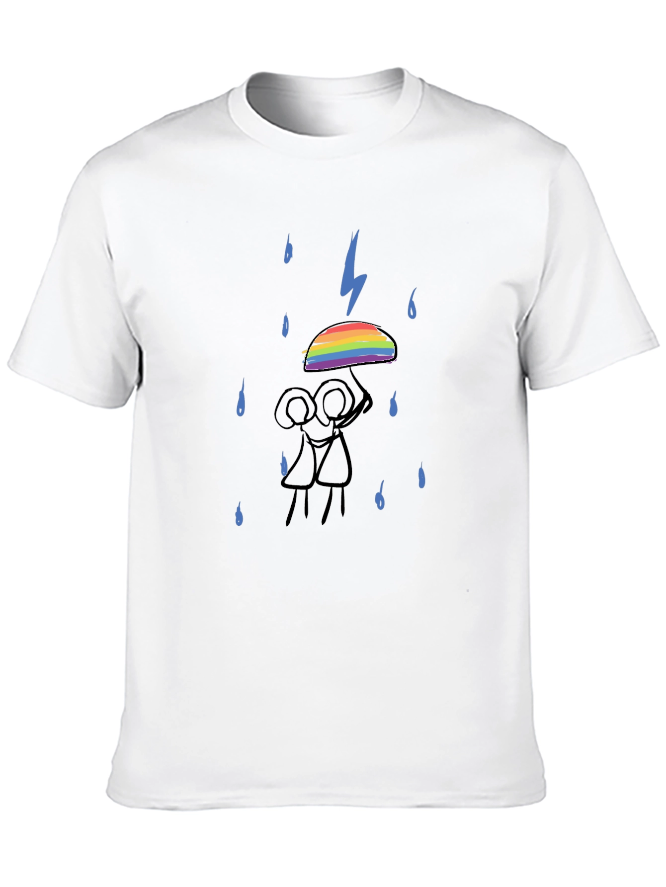 Rainbow Umbrella Graphic Tee - Black Cotton T-Shirt