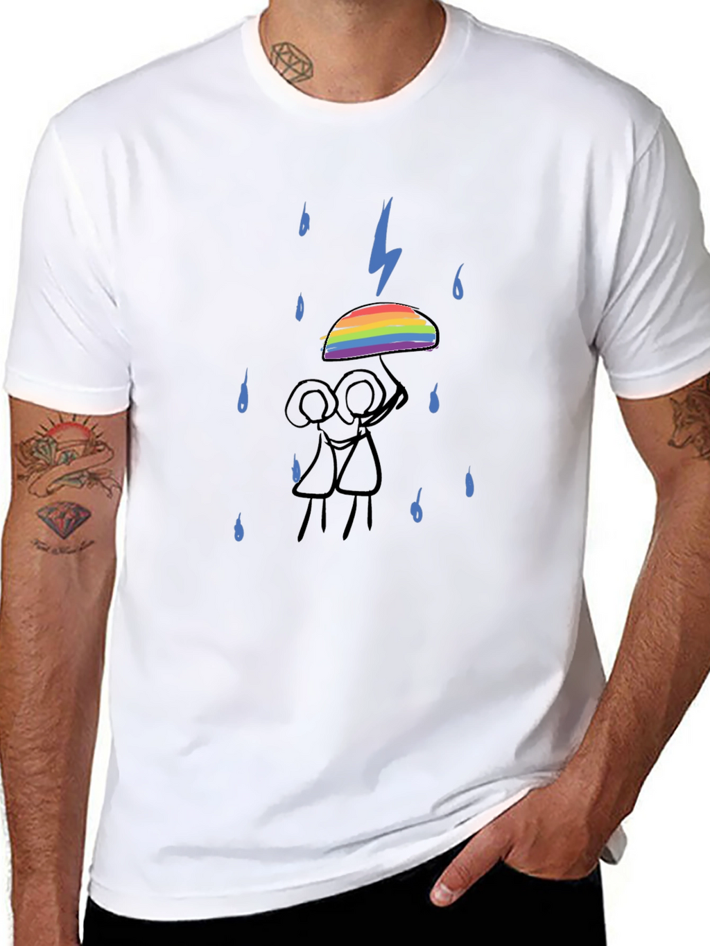 Rainbow Umbrella Graphic Tee - Black Cotton T-Shirt