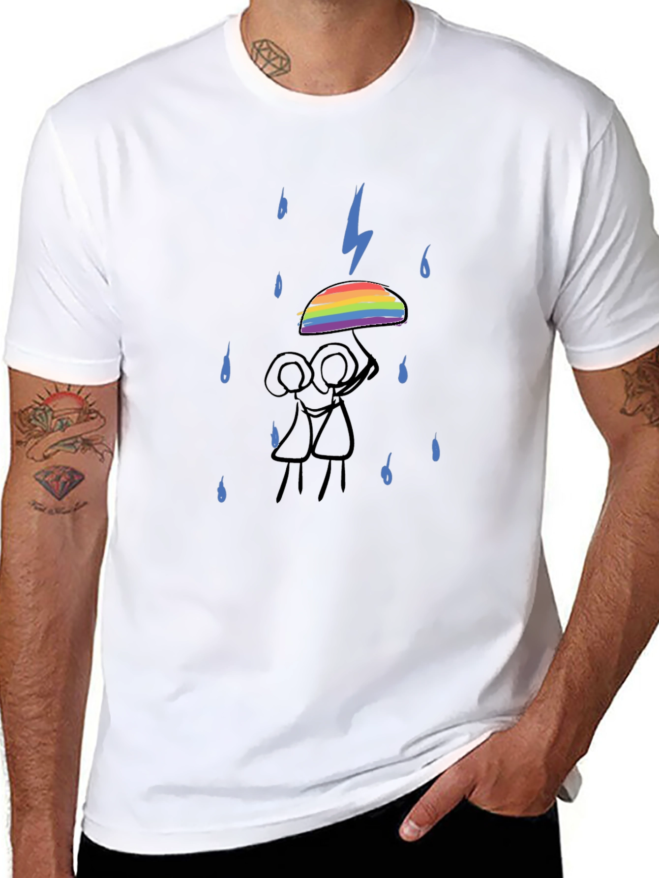 Rainbow Umbrella Graphic Tee - Black Cotton T-Shirt