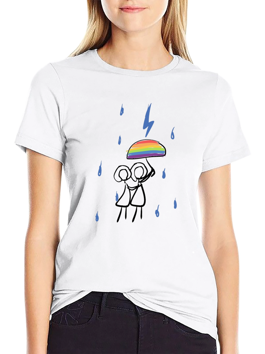 Rainbow Umbrella Graphic Tee - Black Cotton T-Shirt