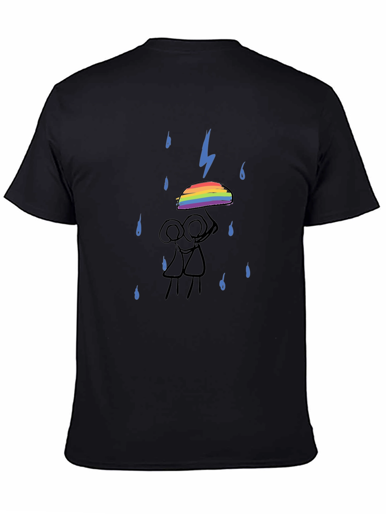 Rainbow Umbrella Graphic Tee - Black Cotton T-Shirt