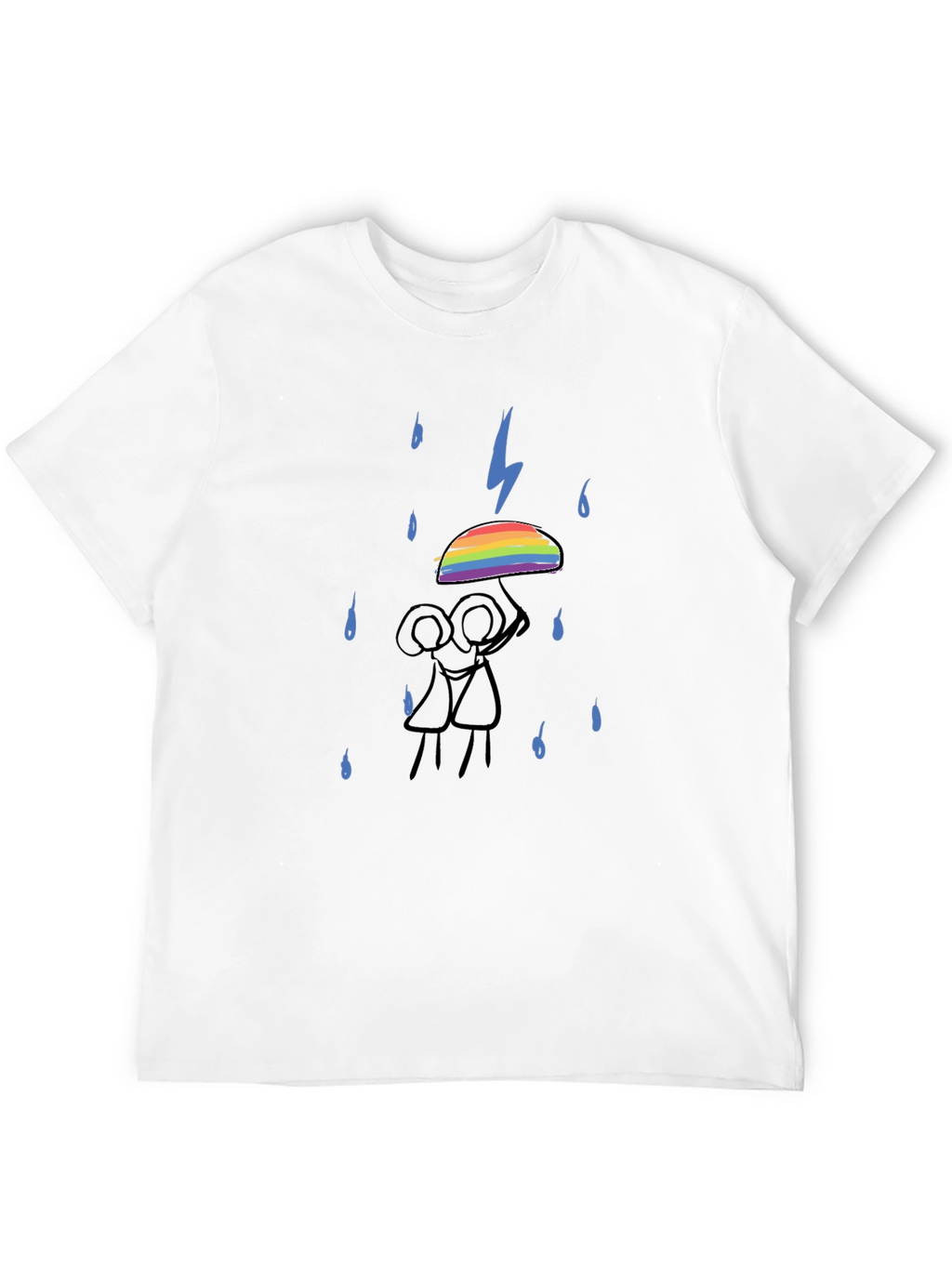 Rainbow Umbrella Graphic Tee - Black Cotton T-Shirt