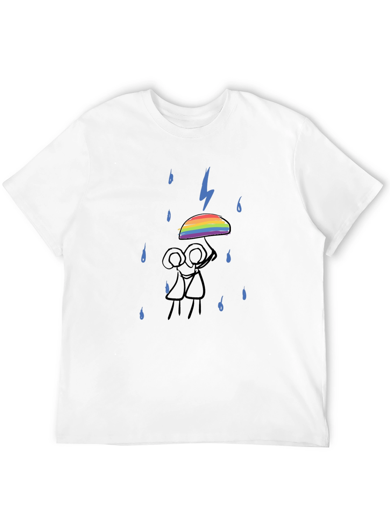 Rainbow Umbrella Graphic Tee - Black Cotton T-Shirt