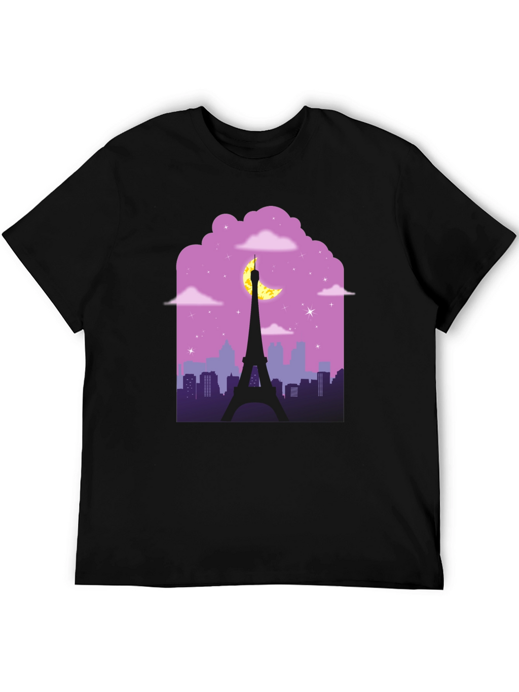 Paris Nightscape Graphic Tee - Black Cotton T-Shirt
