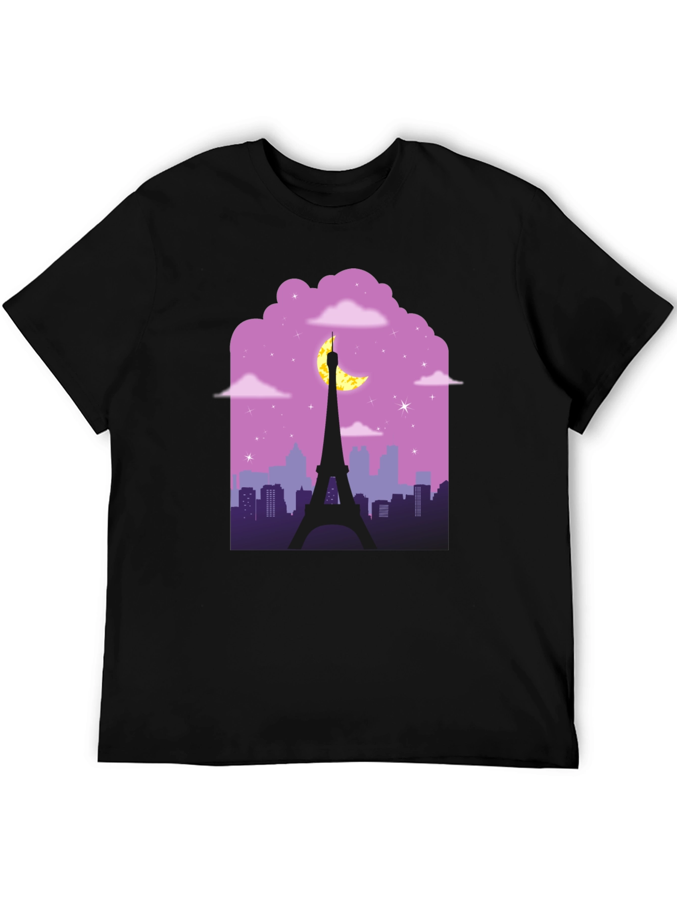 Paris Nightscape Graphic Tee - Black Cotton T-Shirt