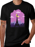 Paris Nightscape Graphic Tee - Black Cotton T-Shirt