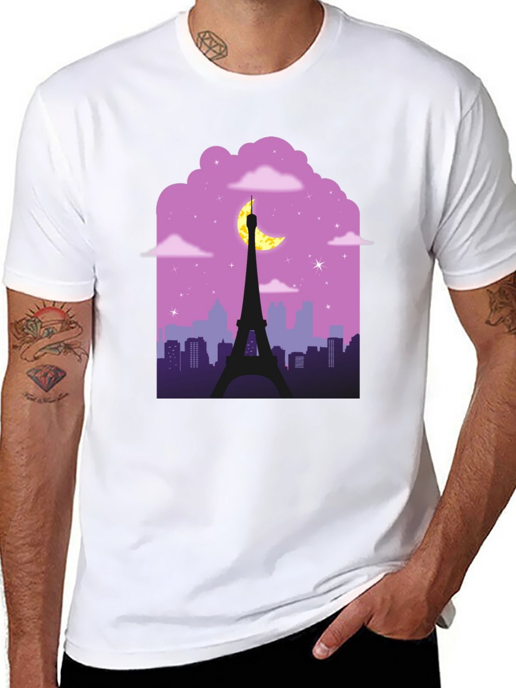 Paris Nightscape Graphic Tee - Black Cotton T-Shirt