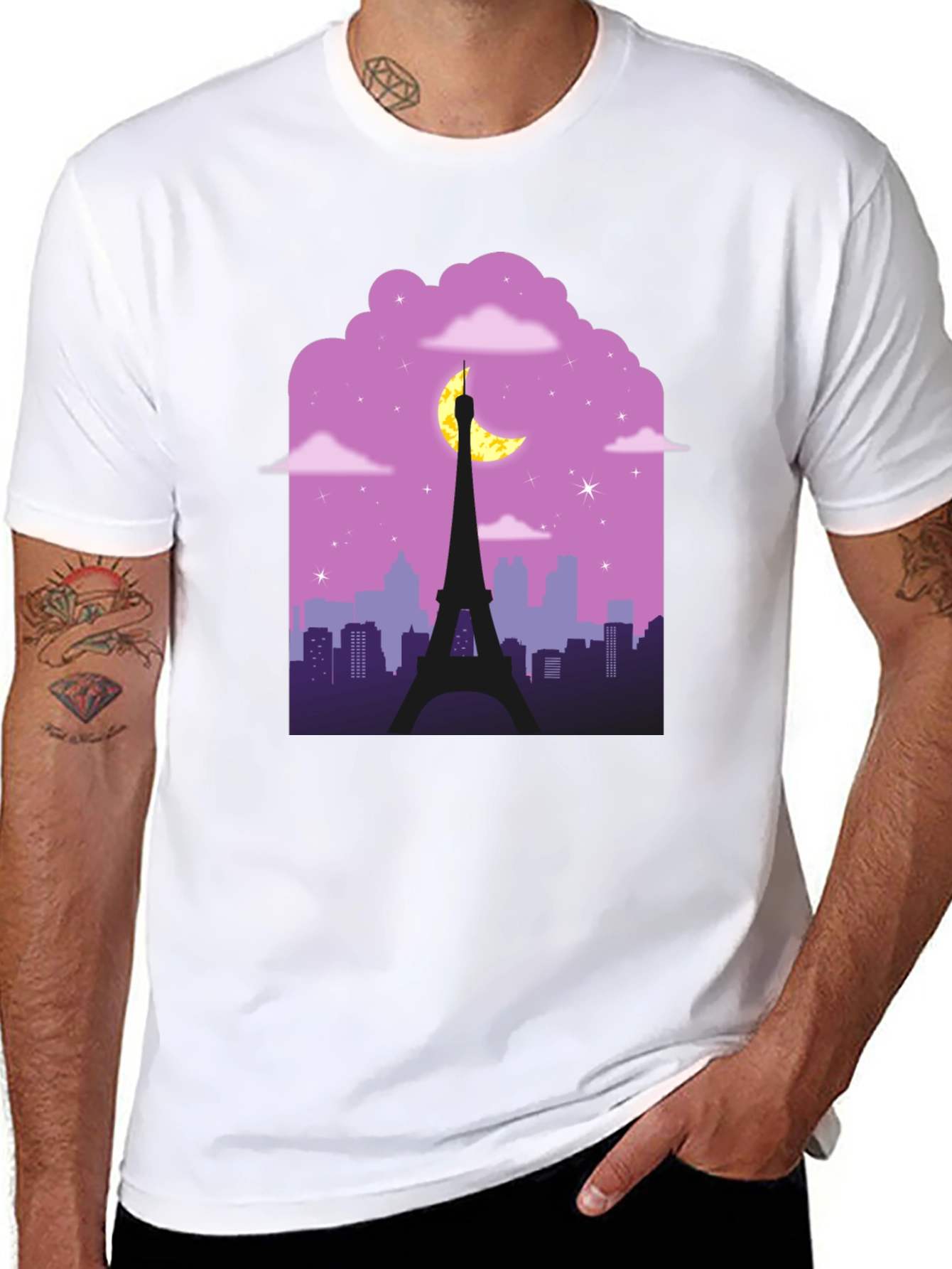 Paris Nightscape Graphic Tee - Black Cotton T-Shirt