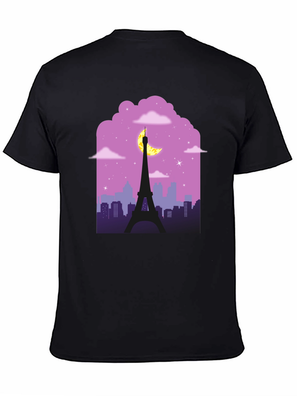 Paris Nightscape Graphic Tee - Black Cotton T-Shirt