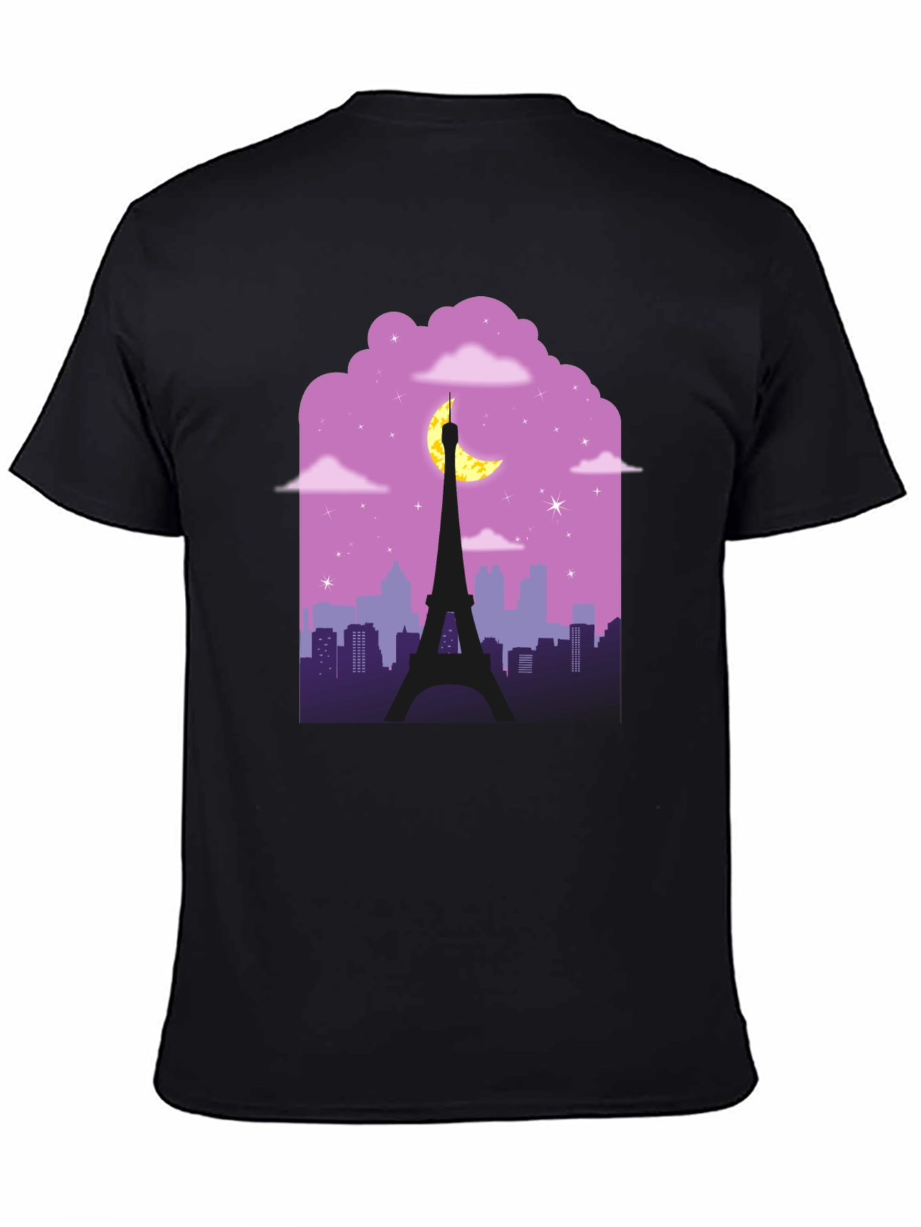 Paris Nightscape Graphic Tee - Black Cotton T-Shirt