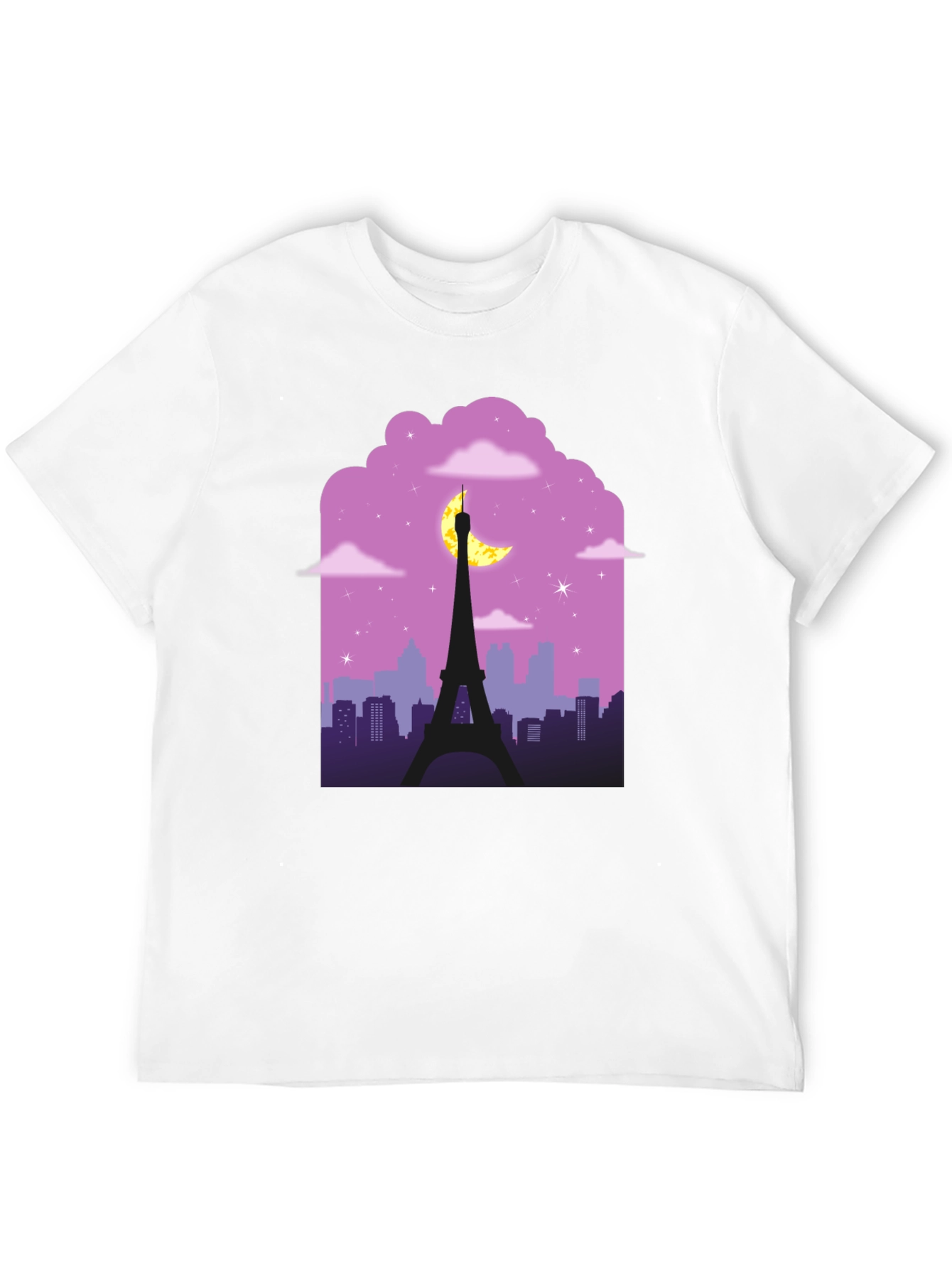 Paris Nightscape Graphic Tee - Black Cotton T-Shirt