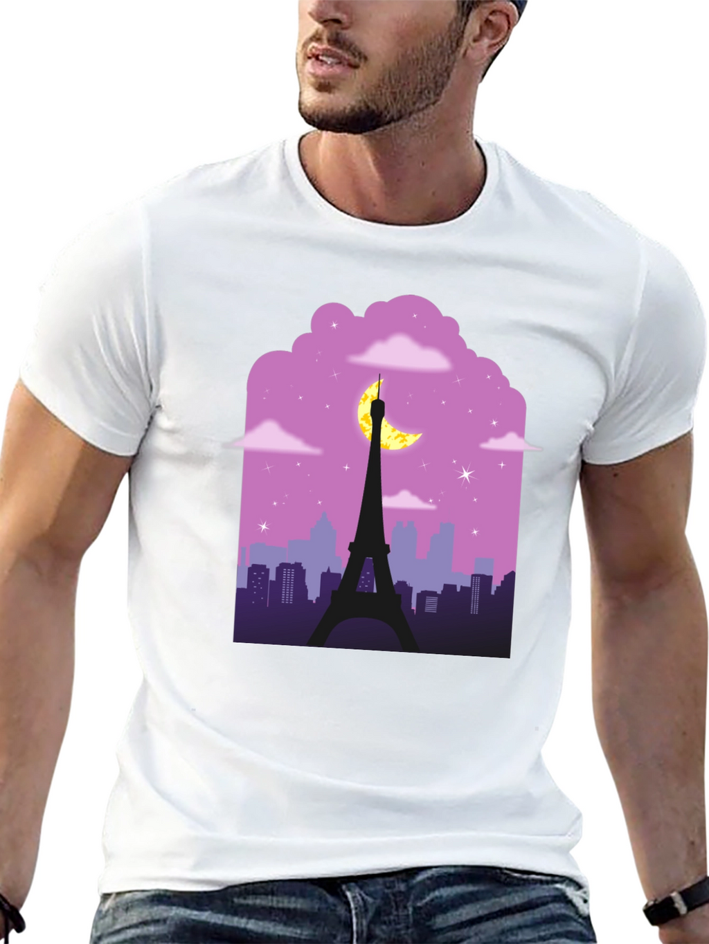 Paris Nightscape Graphic Tee - Black Cotton T-Shirt