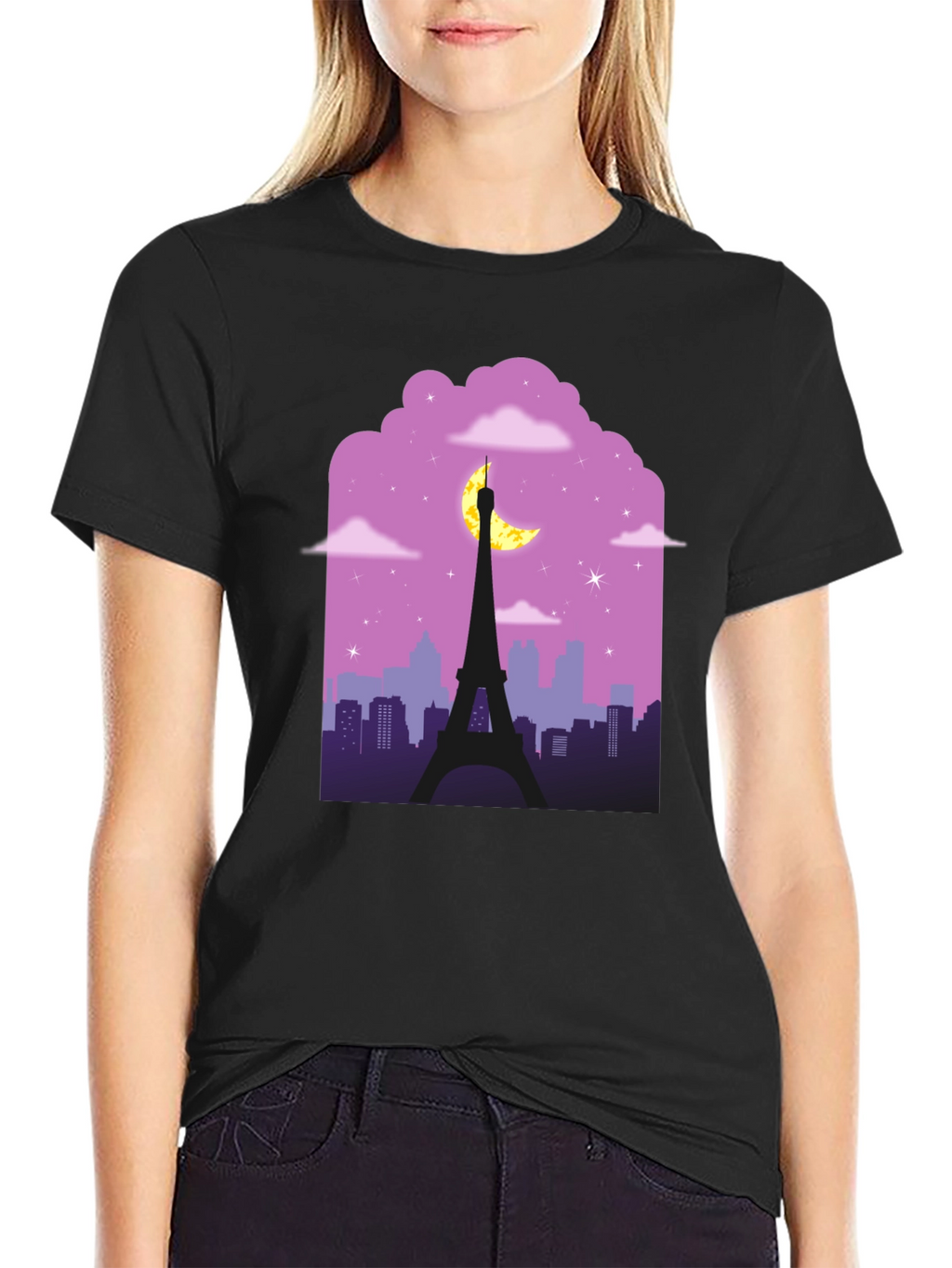 Paris Nightscape Graphic Tee - Black Cotton T-Shirt