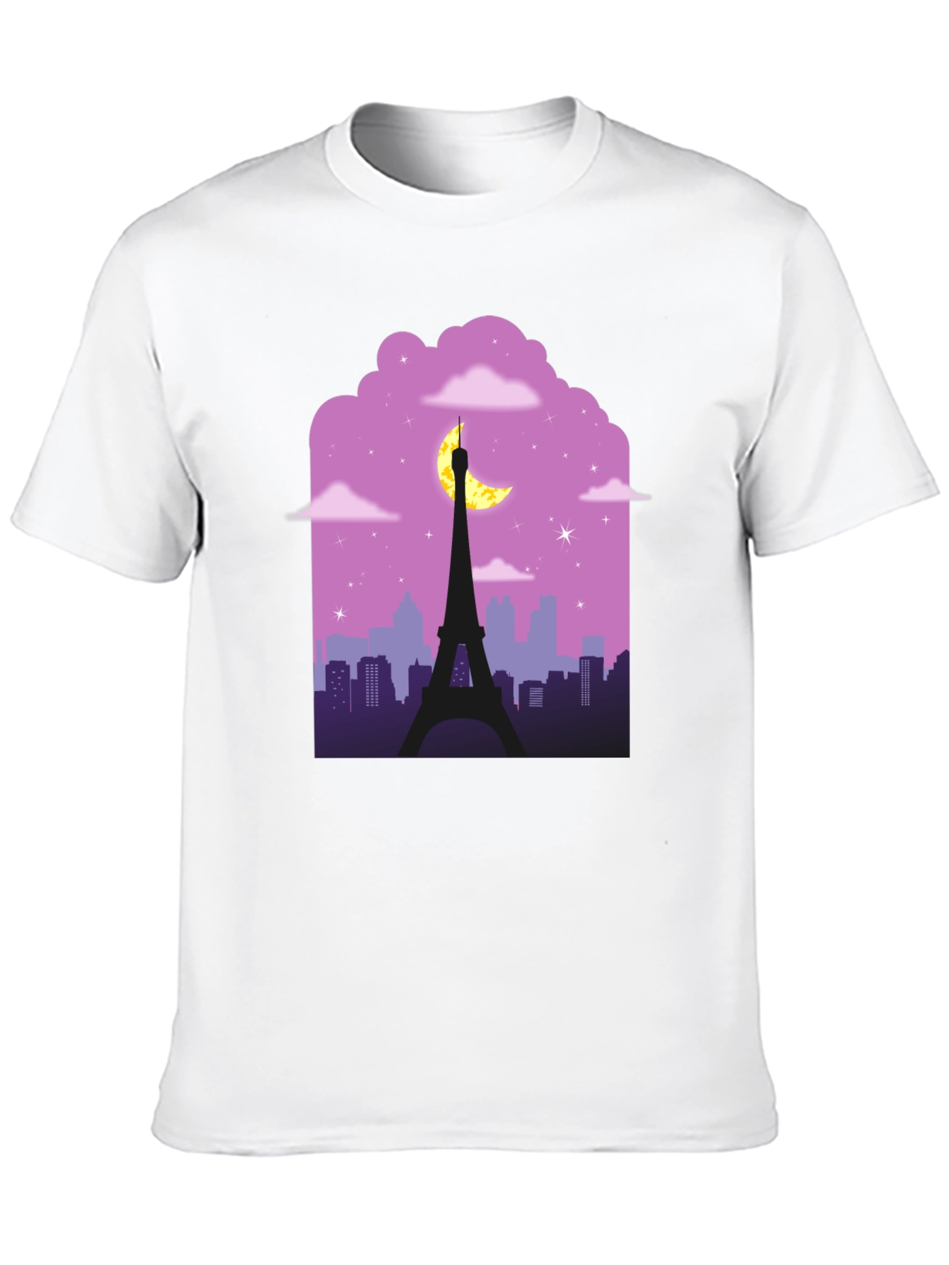 Paris Nightscape Graphic Tee - Black Cotton T-Shirt