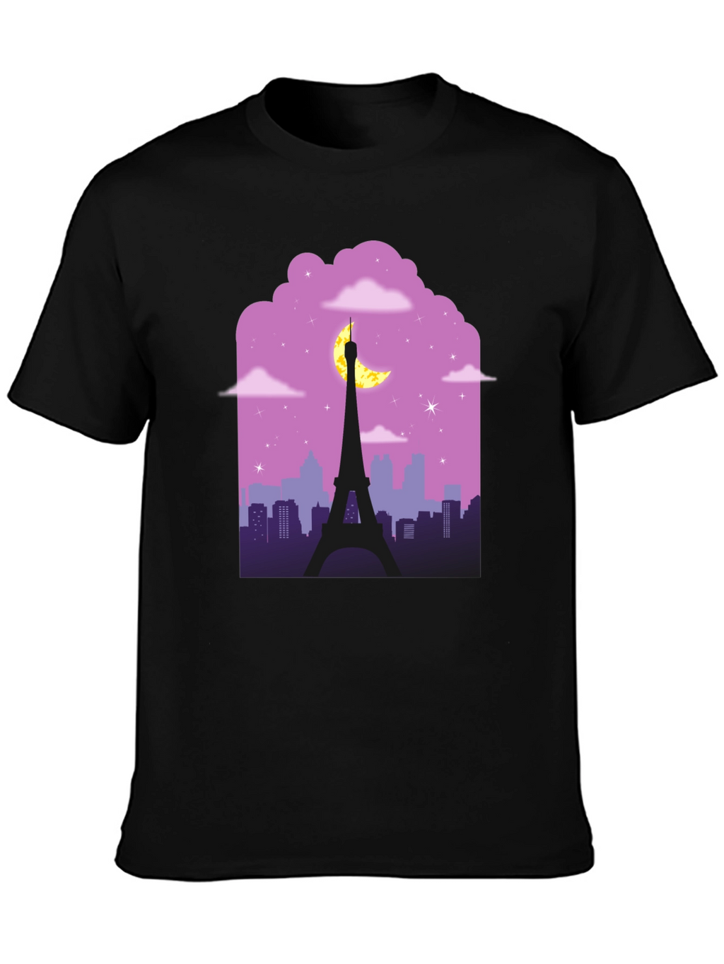 Paris Nightscape Graphic Tee - Black Cotton T-Shirt