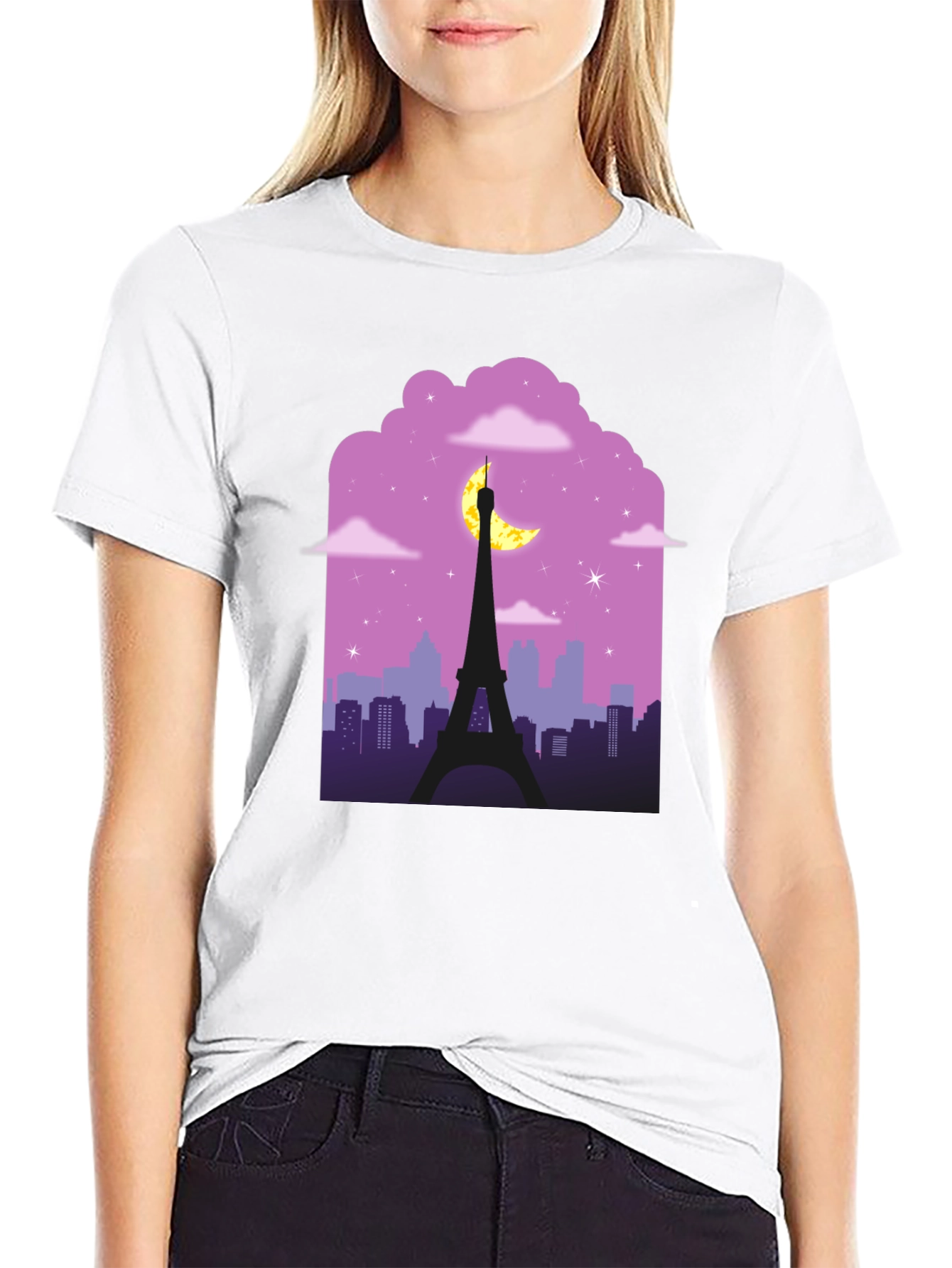 Paris Nightscape Graphic Tee - Black Cotton T-Shirt